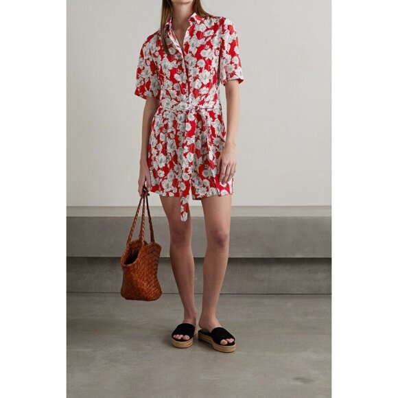 Jason Wu Silk Crepe Romper Womens 14 Red Beachy Cruise Festival Resort Vacation